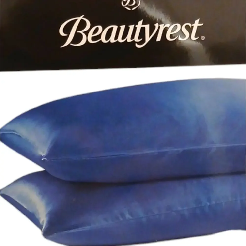 2 Pc Beautyrest STANDARD Satin Pillowcases BLUE Silky Therapeutic Ha…